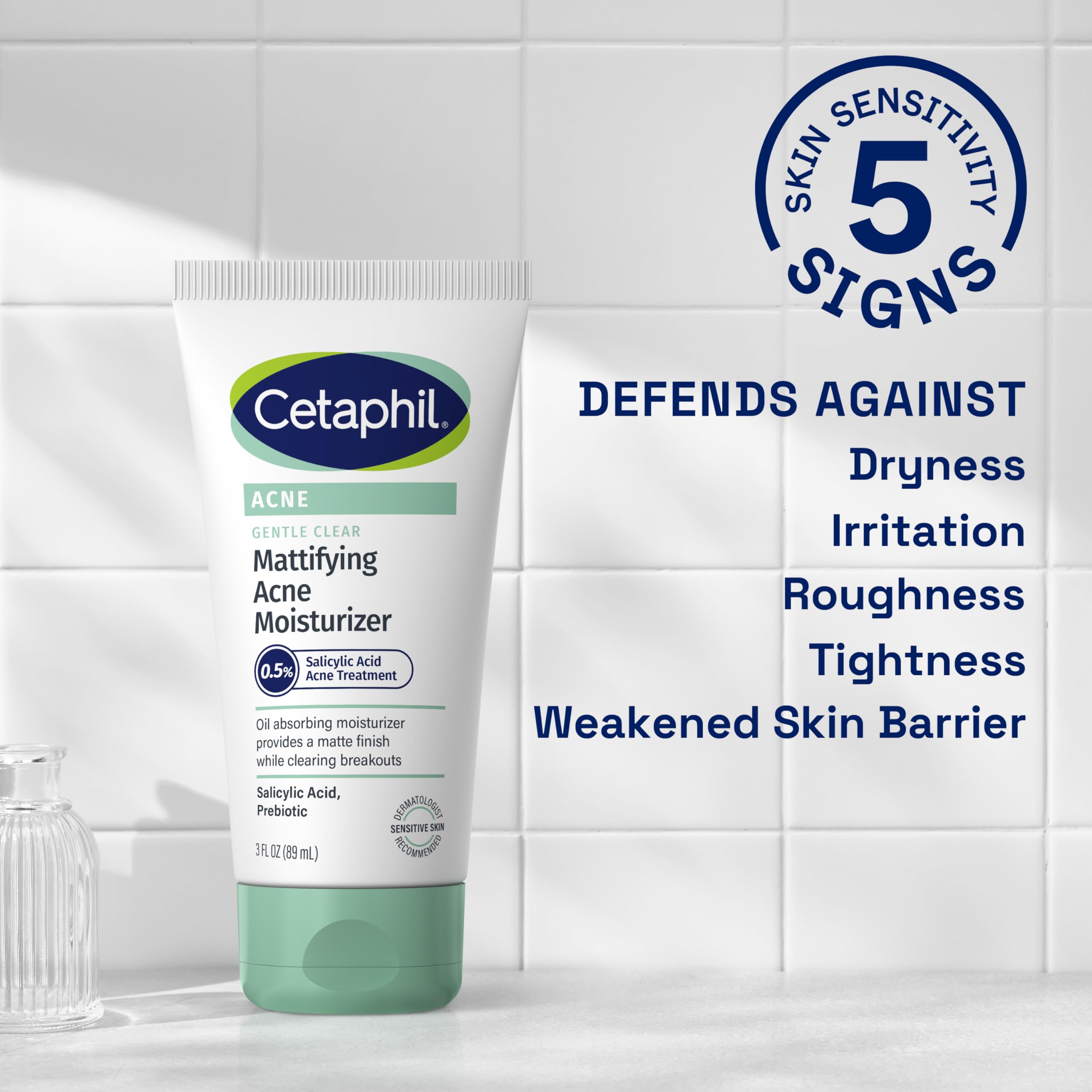 Cetaphil Face Moisturizer, Gentle Clear Mattifying Acne Moisturizer With 0.5% Salicylic Acid, Hydrates and Treats Sensitive Acne Prone Skin, Skin Care for Sensitive Skin, 3oz